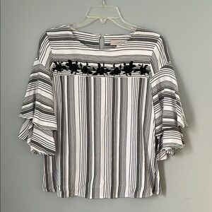 LOFT Black and White Striped Women's Top - Small